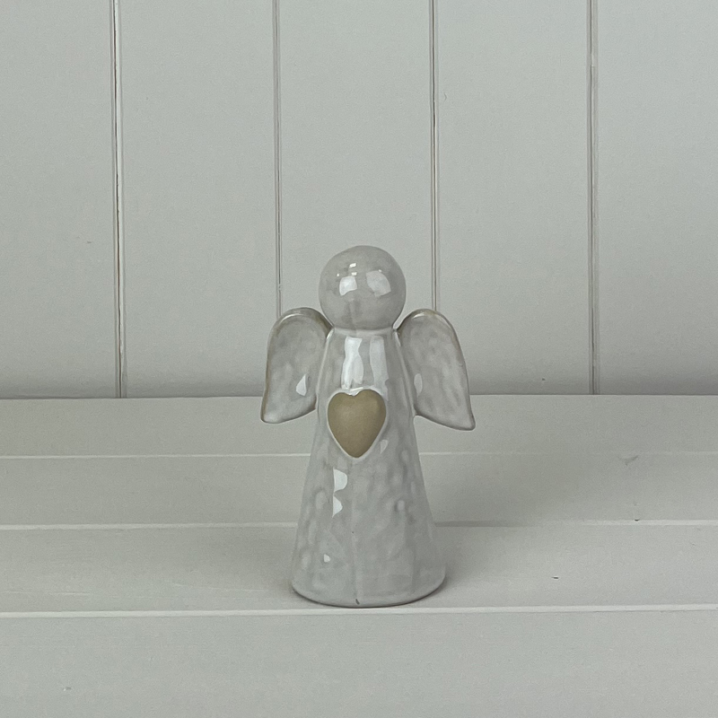 Small Off White Ceramic Angel Ornament detail page